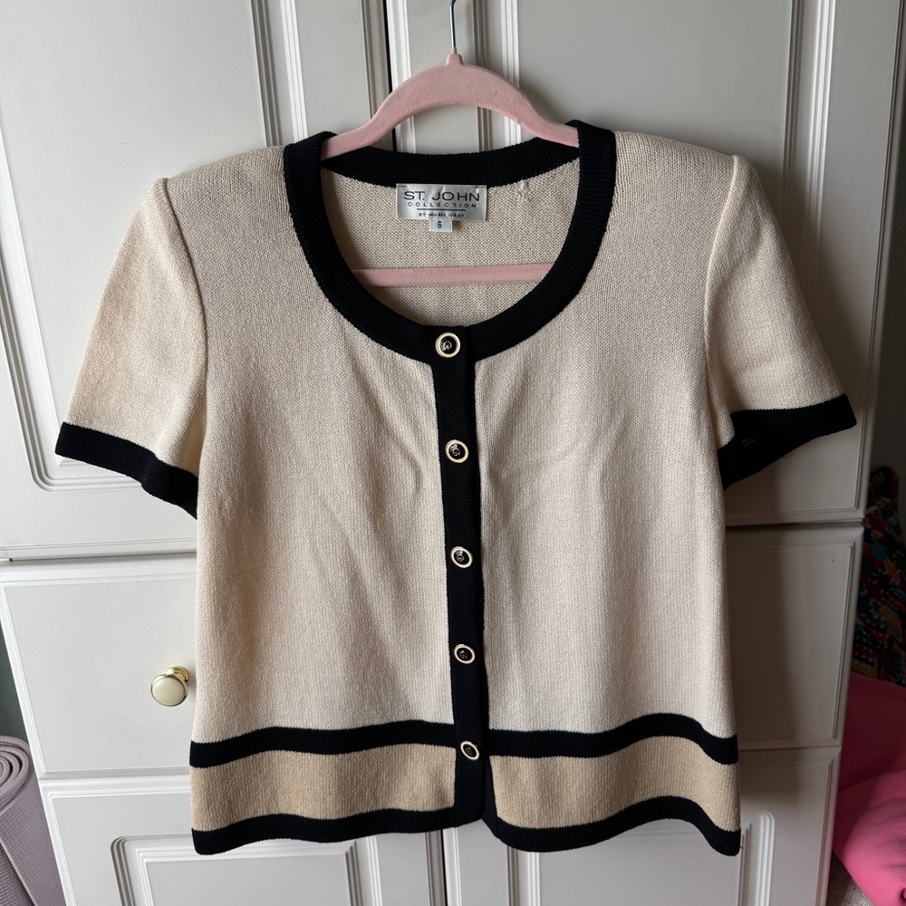 St. John Cream and Black Button Up Suit Jacket